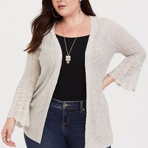 Torrid Grey Bell Sleeve Pointelle Cardigan